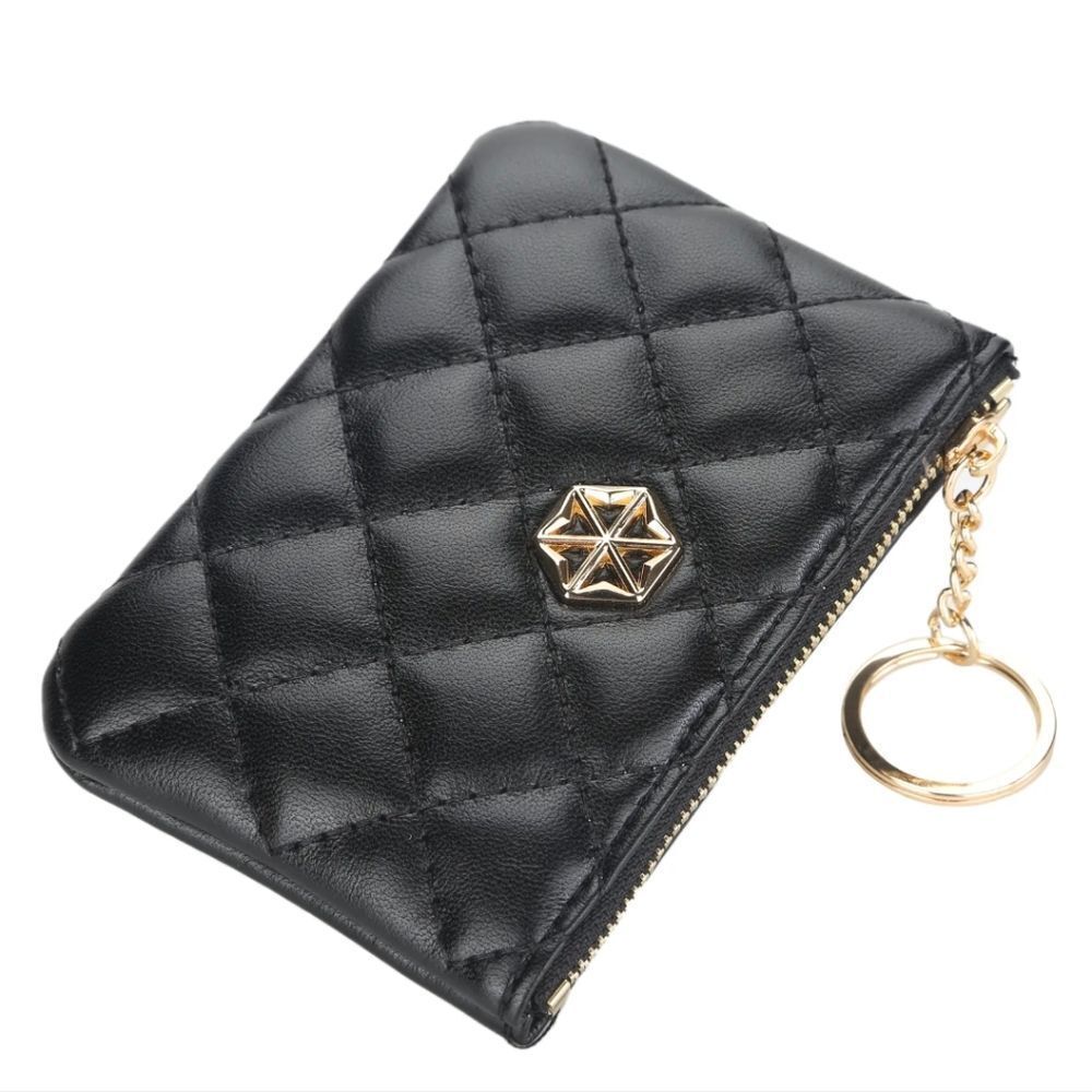 Women's Vegan Leather Zip Change Coin Purse Card Wallet with Keychain Ring Gifts